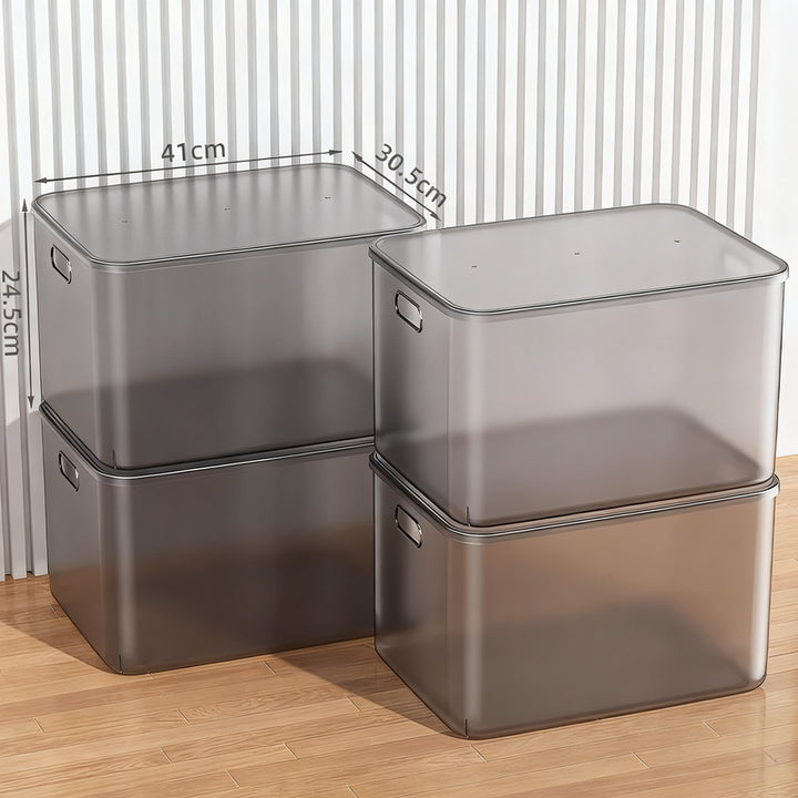 Transparent storage box made of plastic
