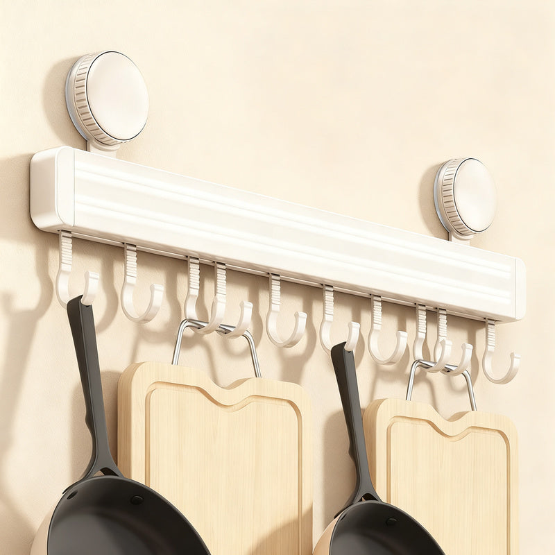 Suction cup kitchen hook rail, wall-mounted
