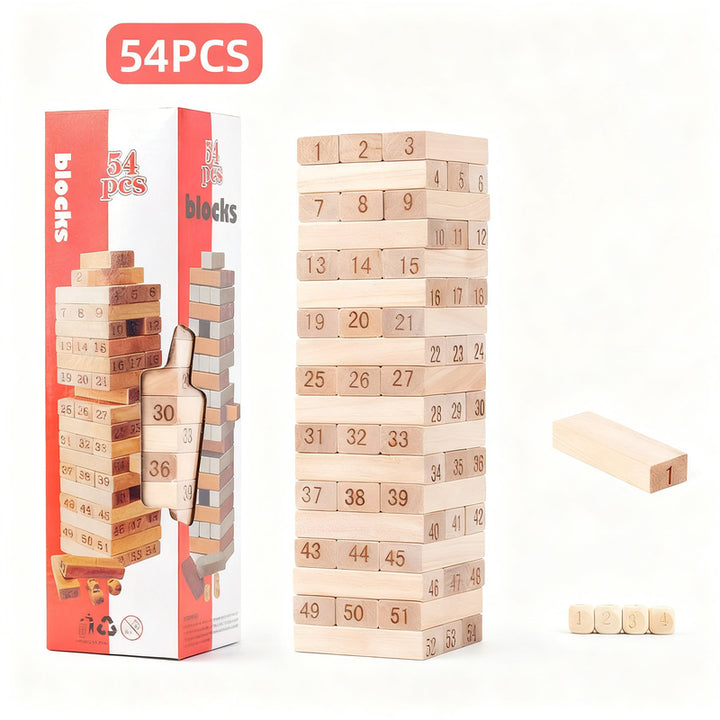 Wood stacking game, 48–51 pieces