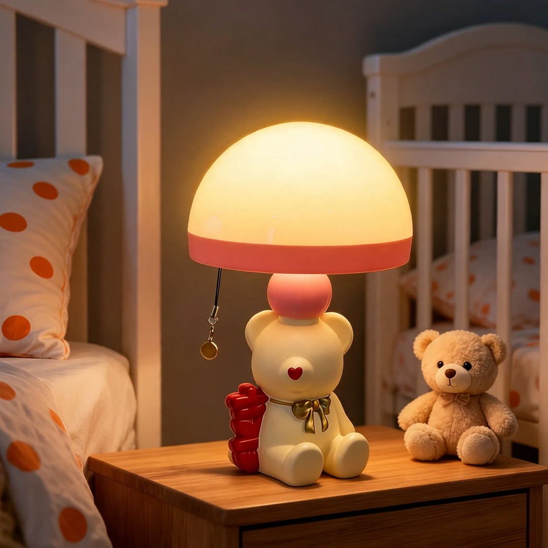 Nightstand lamp with motif, pull switch