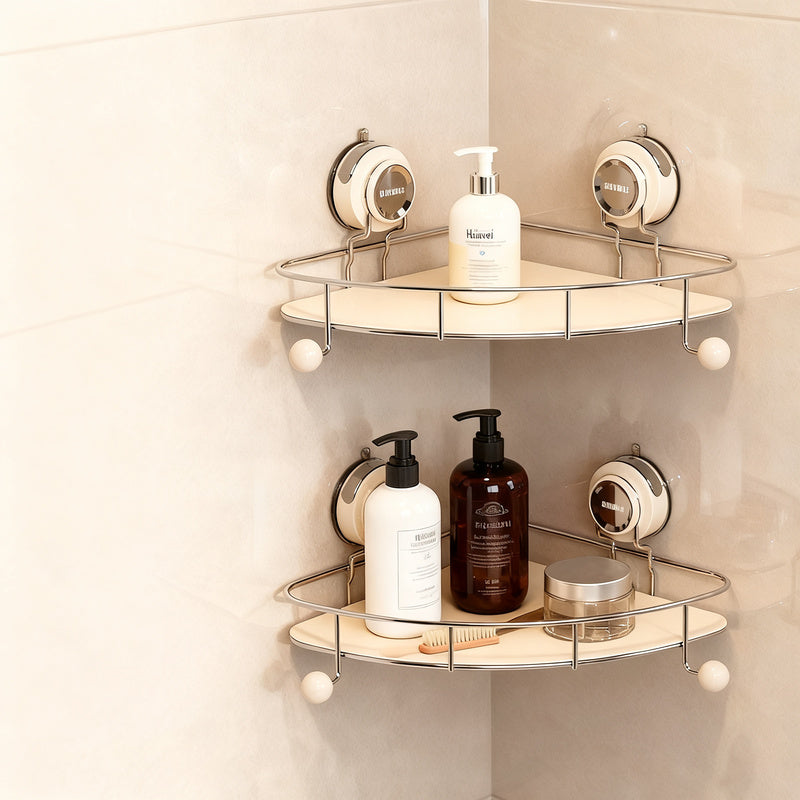 Stainless steel suction cup wall shelf for bathroom