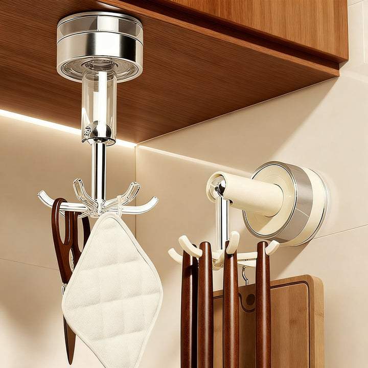 Suction cup wall hooks with six hooks, rotatable