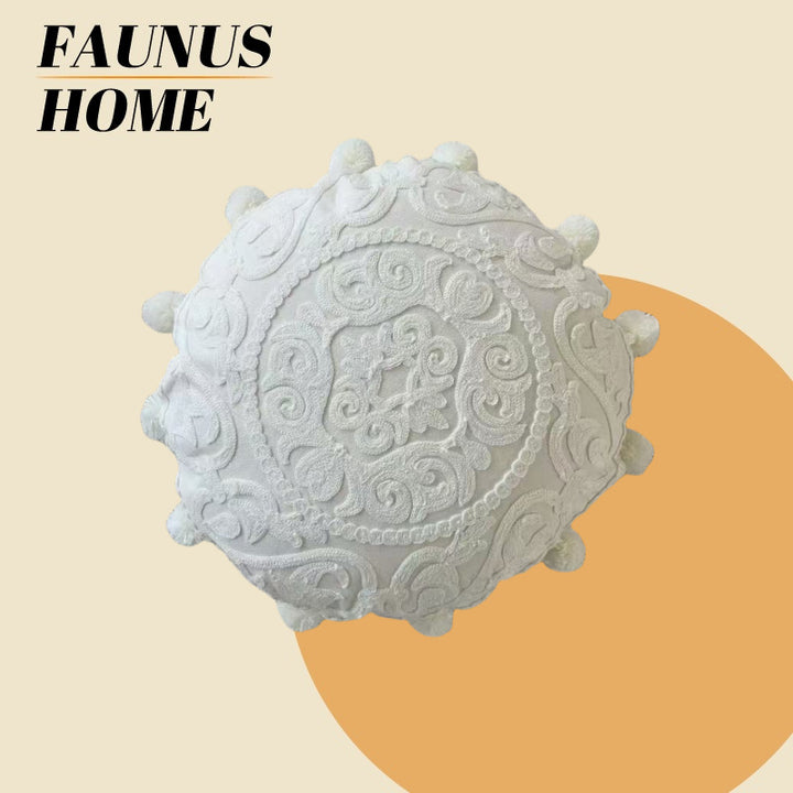 Round seat cushion, hand-embroidered, Boho style