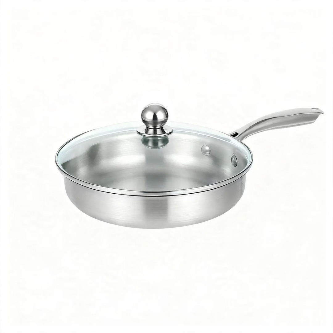 Frying pan, 410 stainless steel, honeycomb pattern