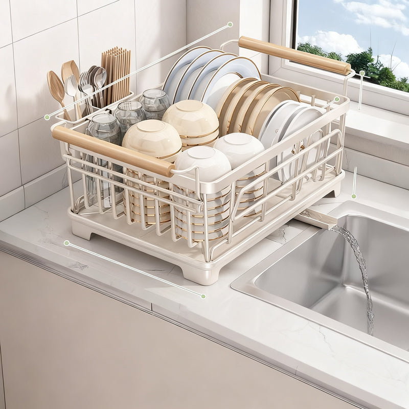 Stainless steel dish rack with draining basket
