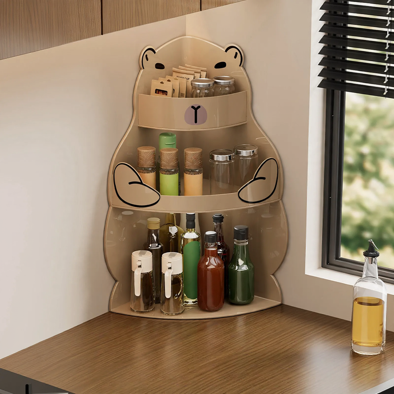 Corner shelf for kitchen, plastic, multi-tiered