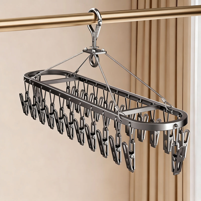 Aluminum drying rack with multiple clips