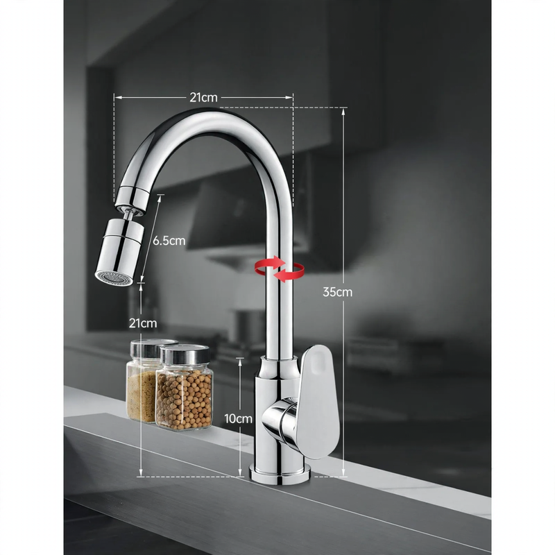 Kitchen faucet with splash guard, single lever operation