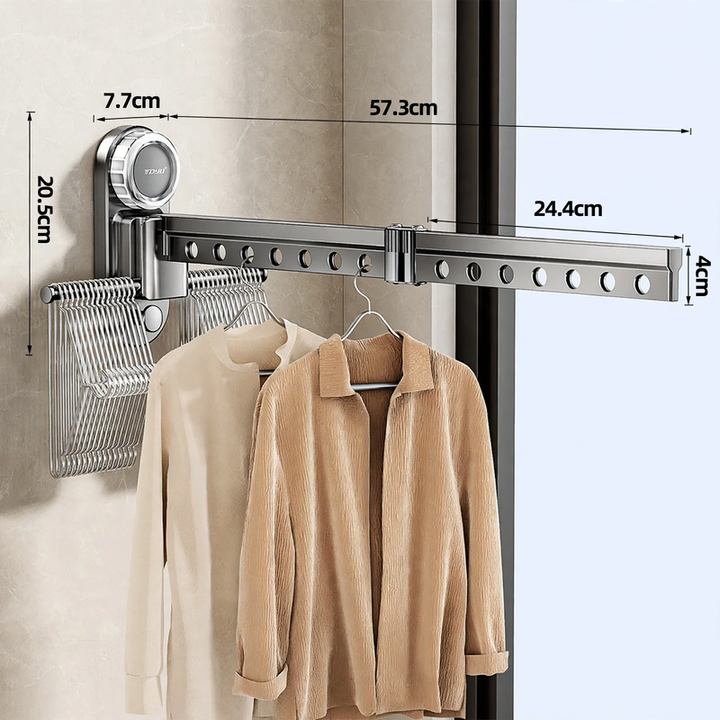 Hanging laundry rack with suction cup, space aluminum