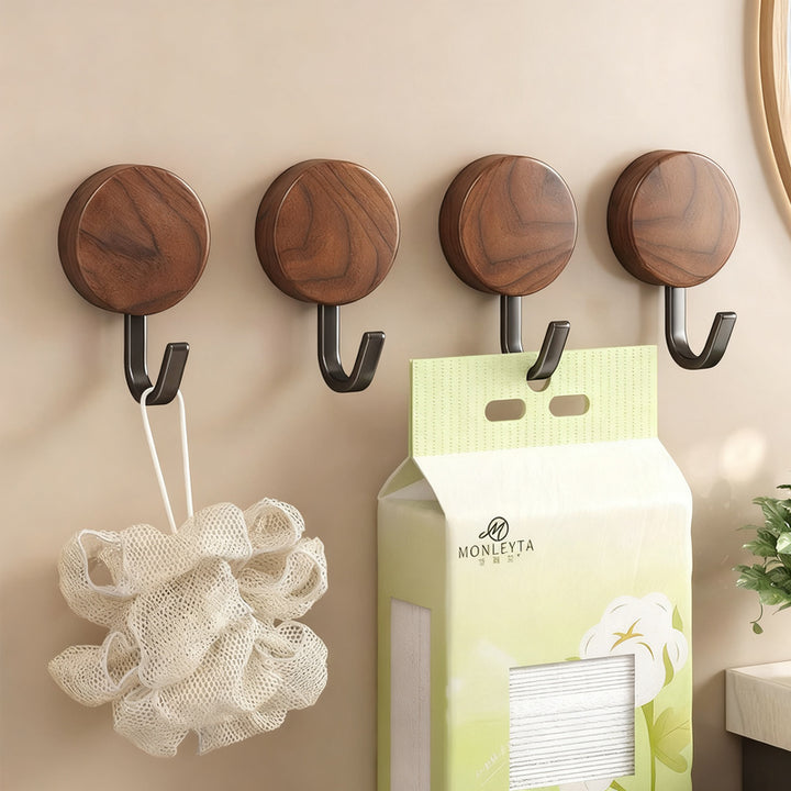 Wooden coat rack with adhesive surface, walnut look