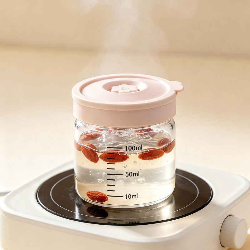 Borosilicate glass storage jar with measurement scale