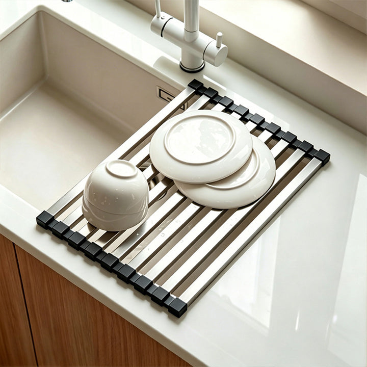 Stainless steel sink rack with rolling grid