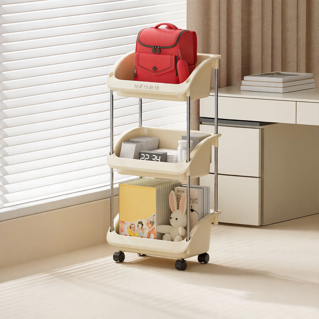 Roll cart with wheels, PP plastic, multi-tiered