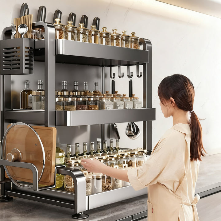 Multi-tier spice rack for the kitchen countertop