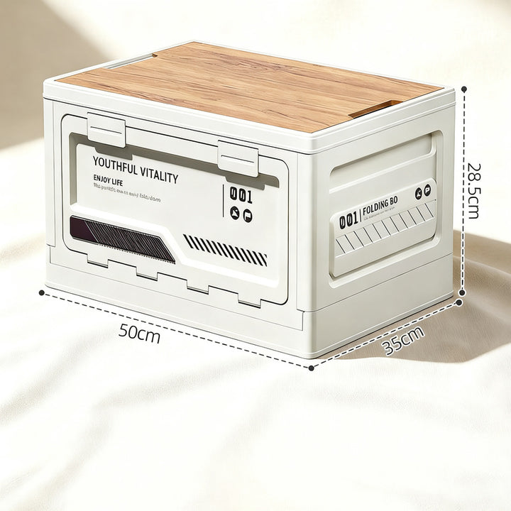 Foldable camping box with wooden lid, 40–50 L