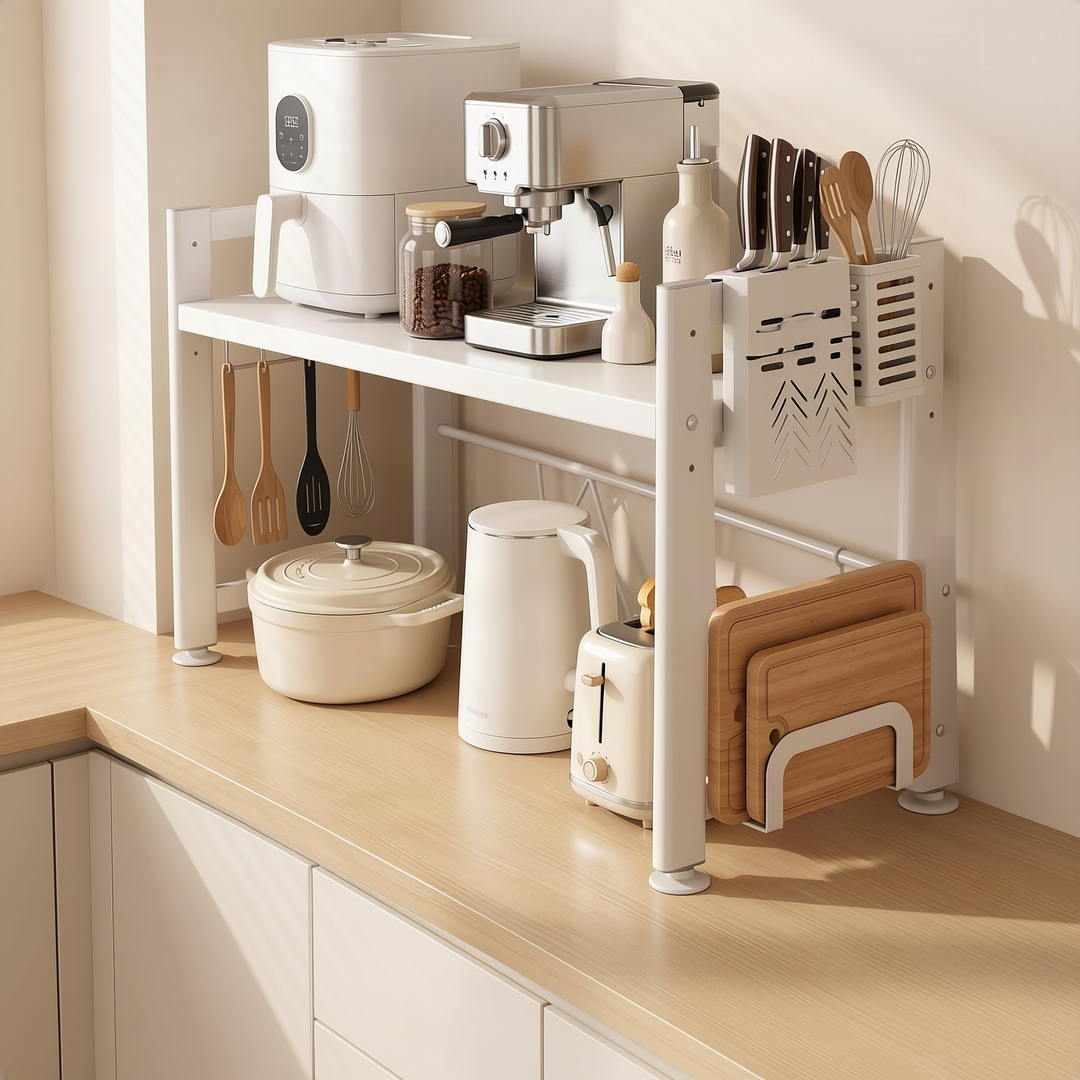 Adjustable kitchen shelf for appliances