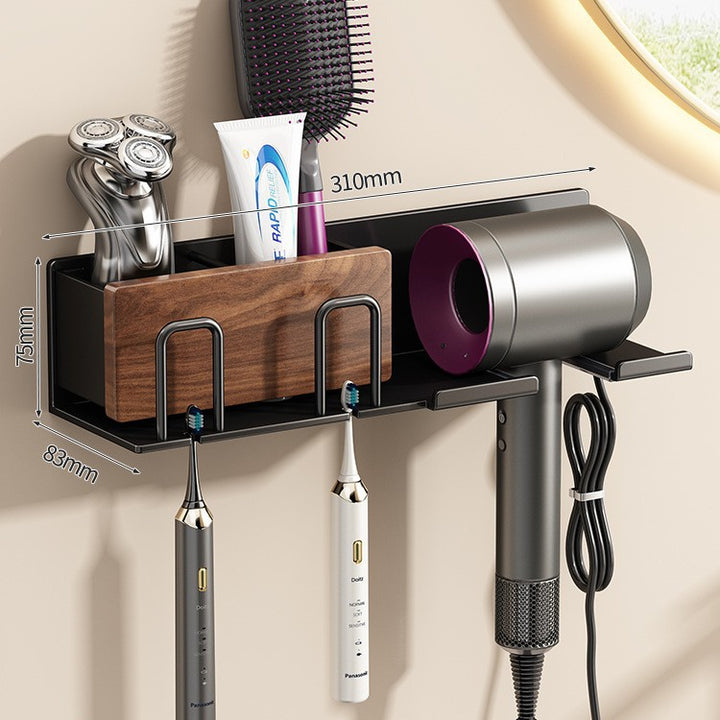 Toothbrush holder with hairdryer holder, wall-mounted