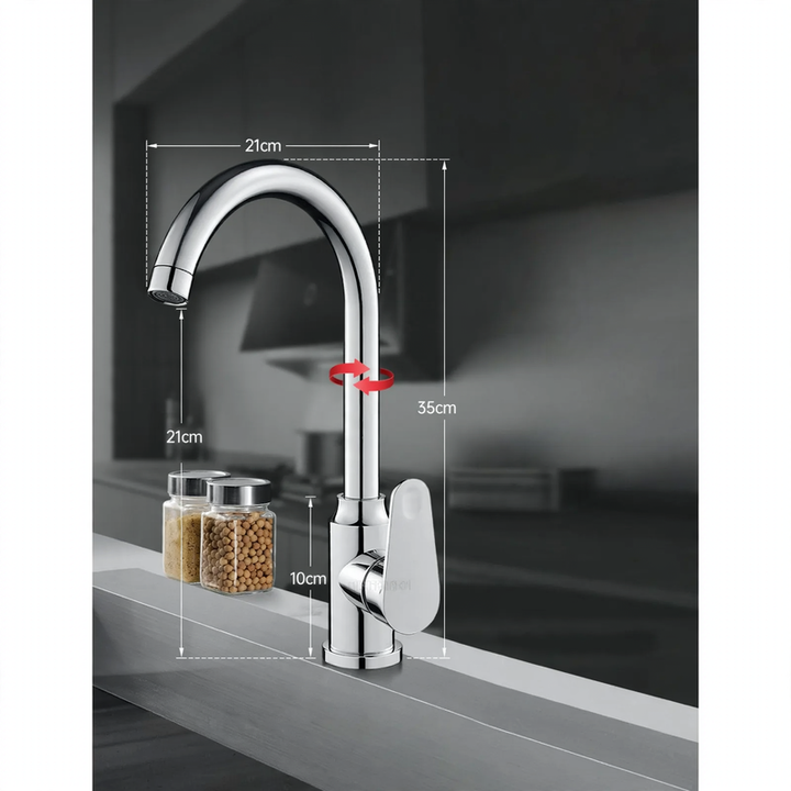 Kitchen faucet with splash guard, single lever operation