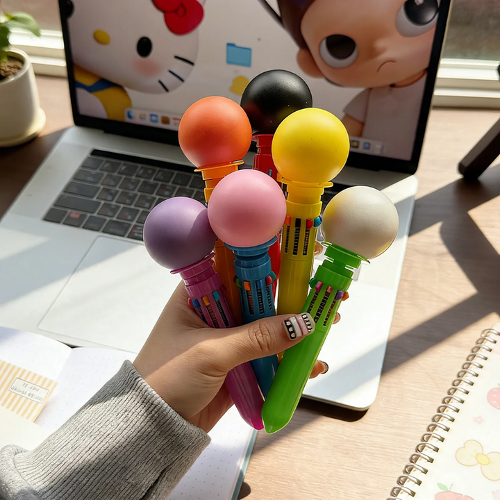 Multicolored ballpoint pen with macaron design