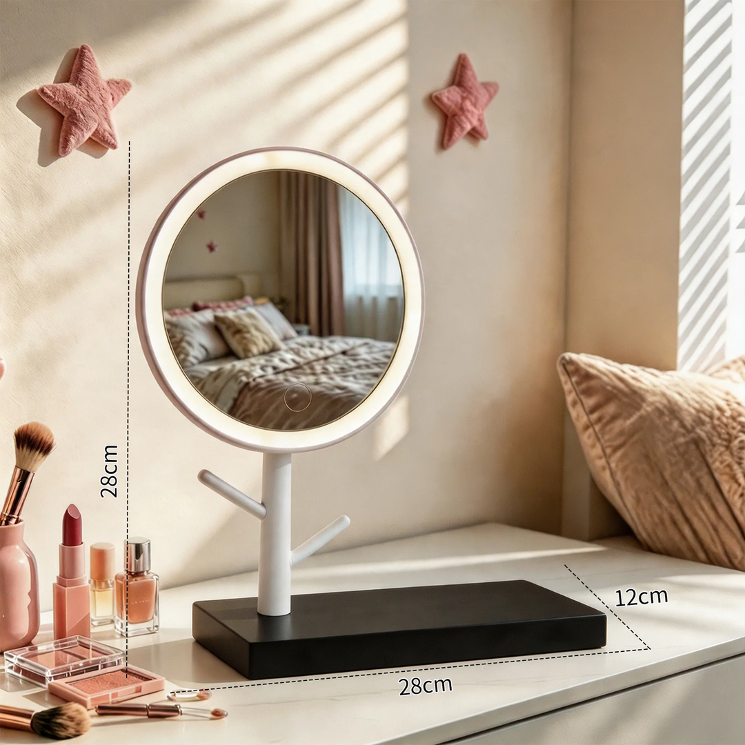 LED cosmetics mirror with phone holder and jewelry holder