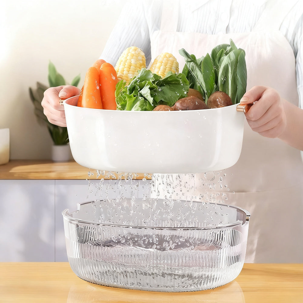 Kitchen sieve and fruit catching bowl, double-layered