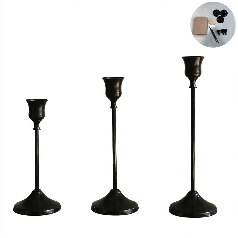 Candle holder set, 3-piece, iron, vintage style