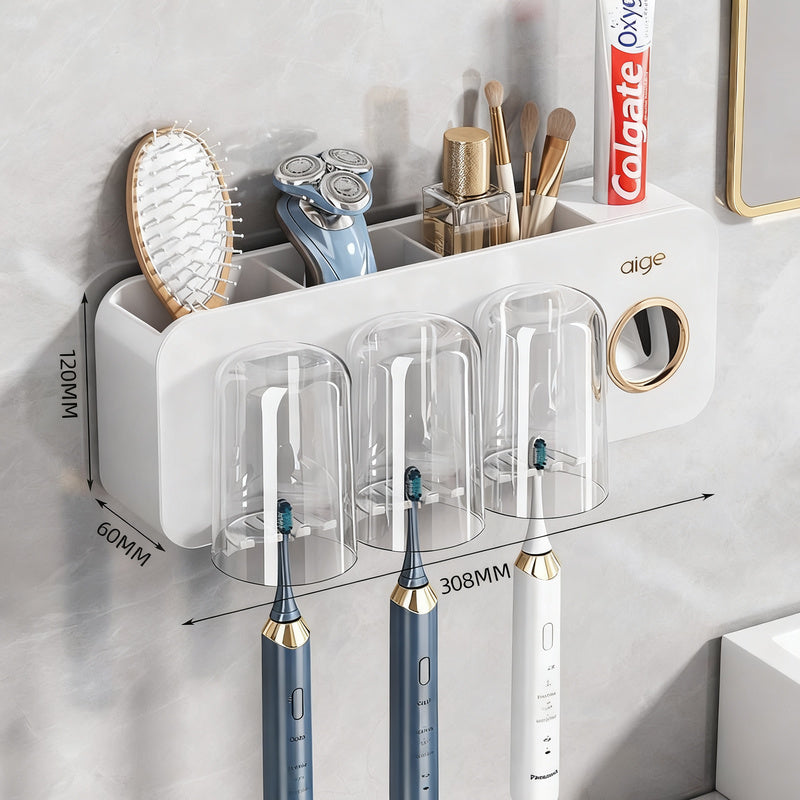 Toothbrush wall holder with toothpaste dispenser