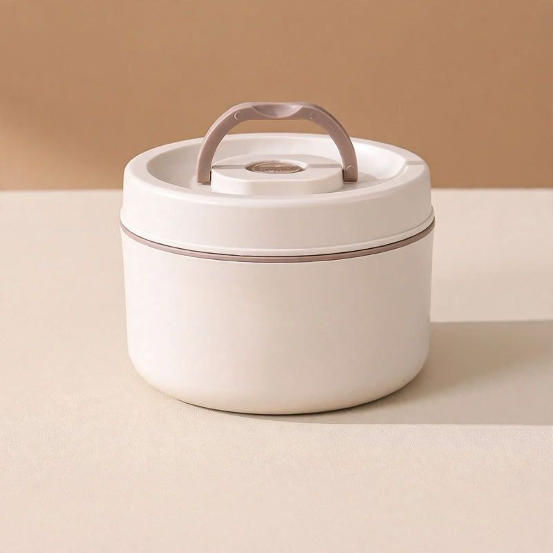 Stainless steel lunch box, round, 470–600 ml, with lid