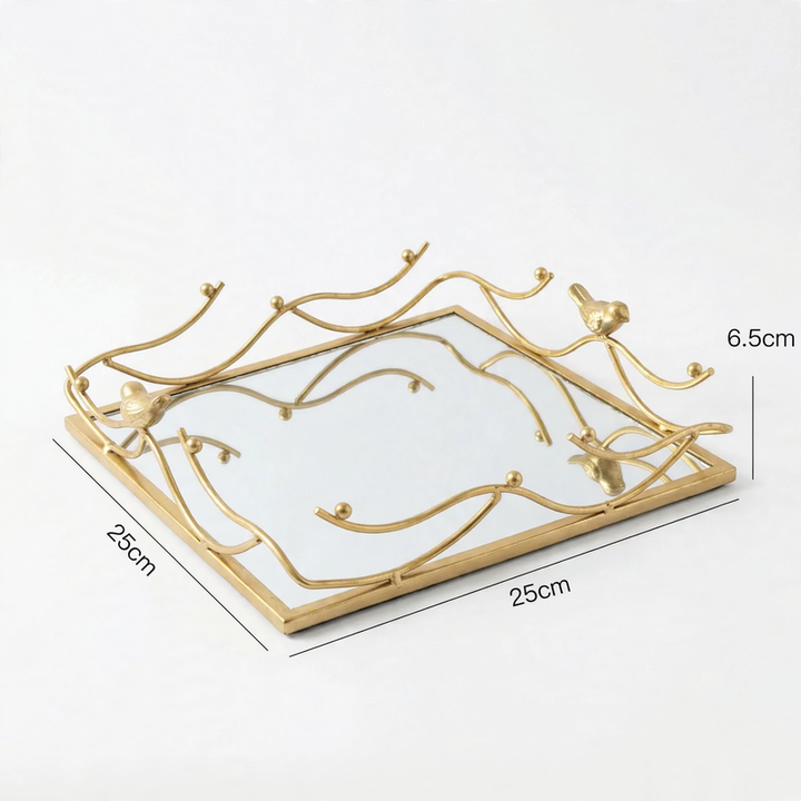 Mirror tray with bird motif, iron, square or round
