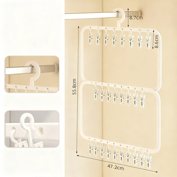 Clothes drying rack with clips for children