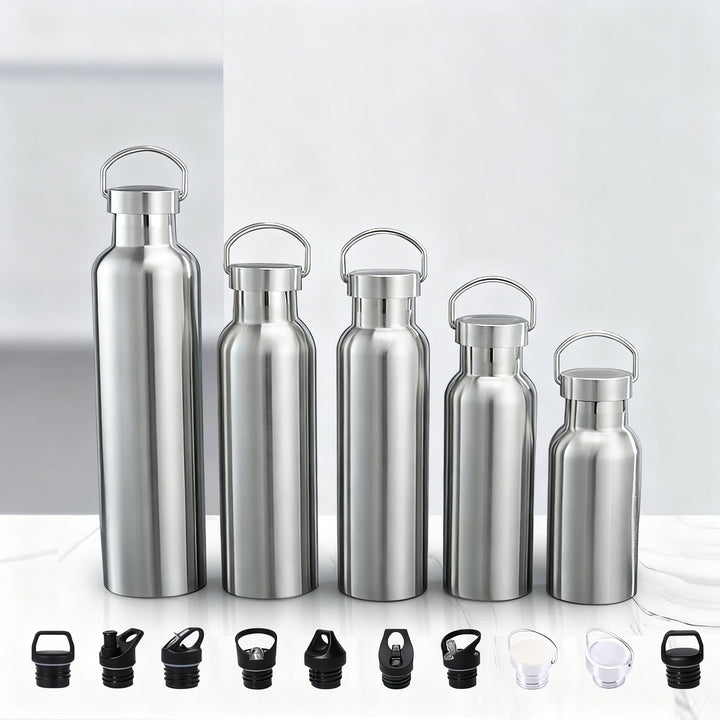 Insulated stainless steel drinking bottle with handle