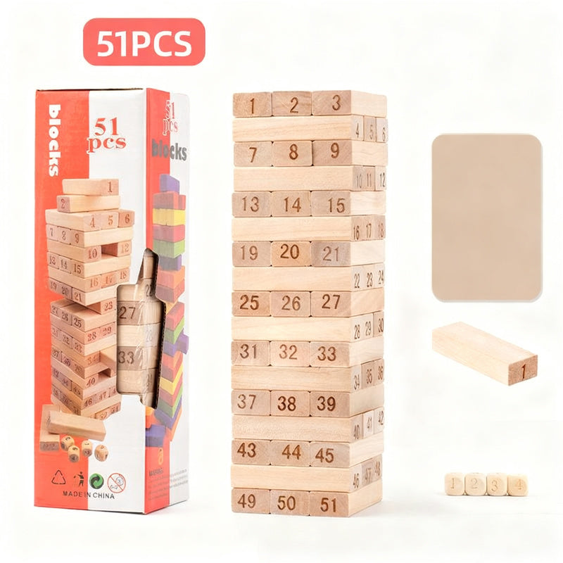 Wood stacking game, 48–51 pieces