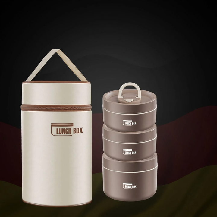 Stainless steel lunch box, round, 470–600 ml, with lid