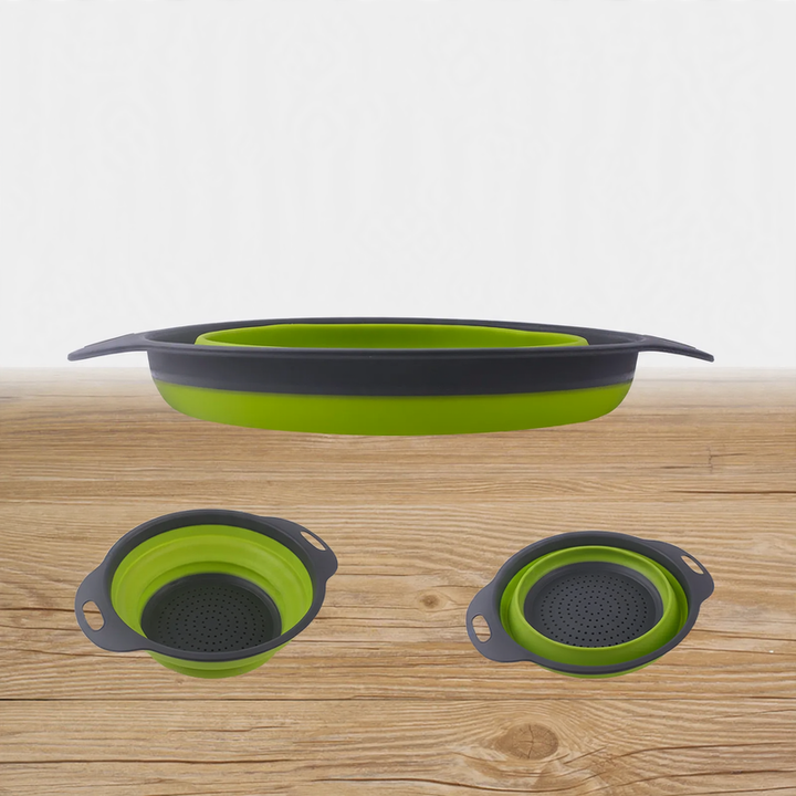 Folding vegetable bowl with strainer
