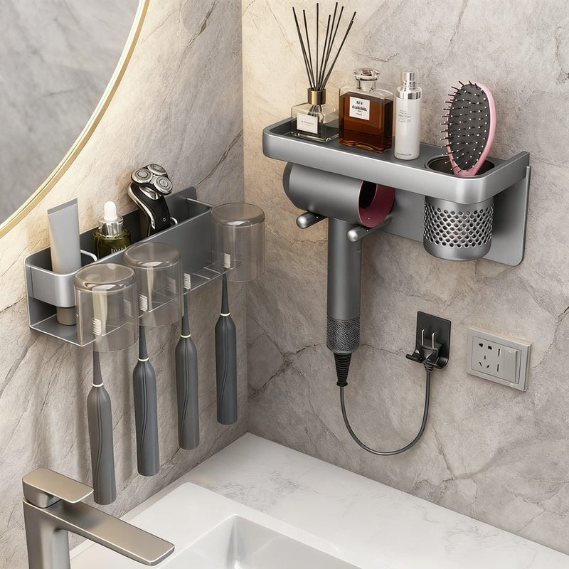 Toothbrush wall shelf with UV sterilization, gray