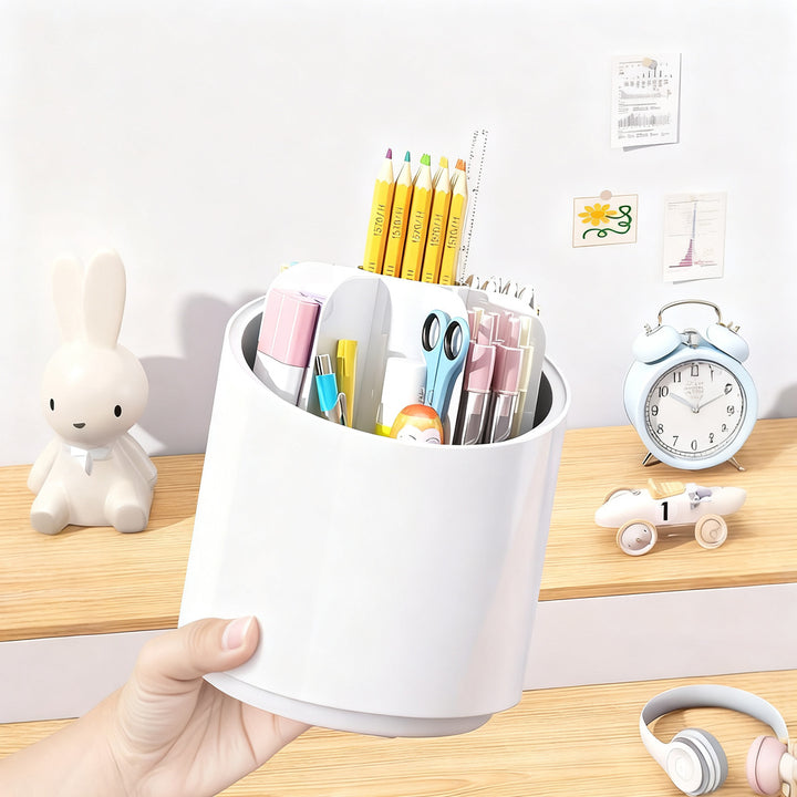 Rotatable pencil holder with compartments
