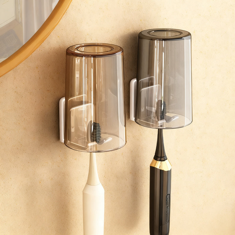 Toothbrush holder with lid, ABS, wall-mounted