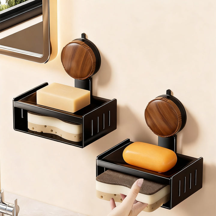 Double-layer soap dish with suction cup