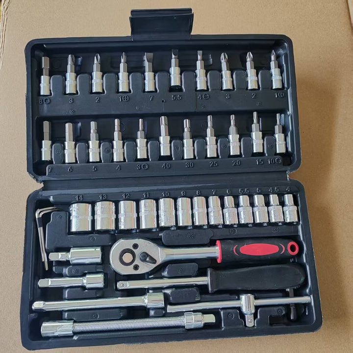 46-piece tool set with ratchet and sockets