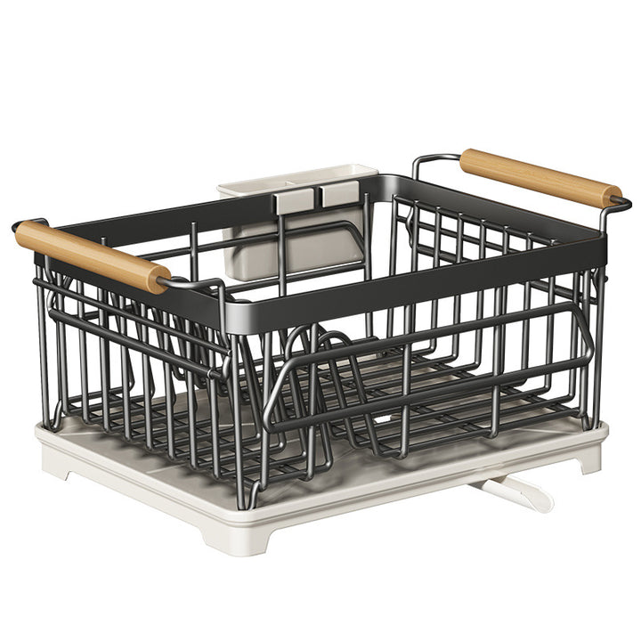 Stainless steel dish rack with draining basket