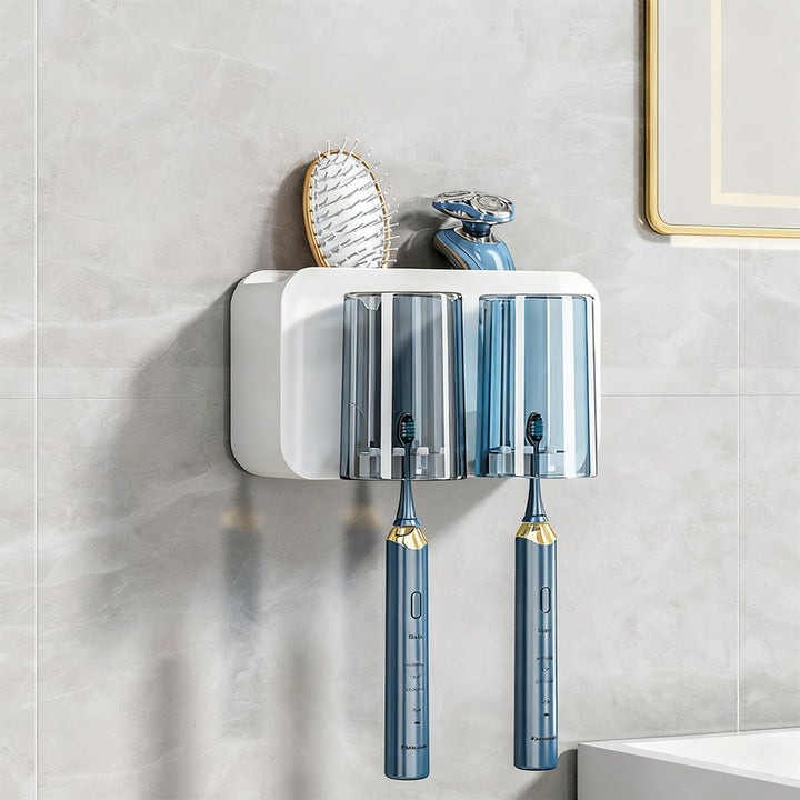 Toothbrush wall holder with toothpaste dispenser