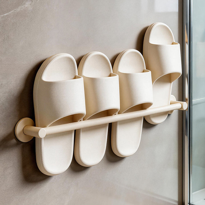 Wall-mounted bathroom slipper rack without drilling