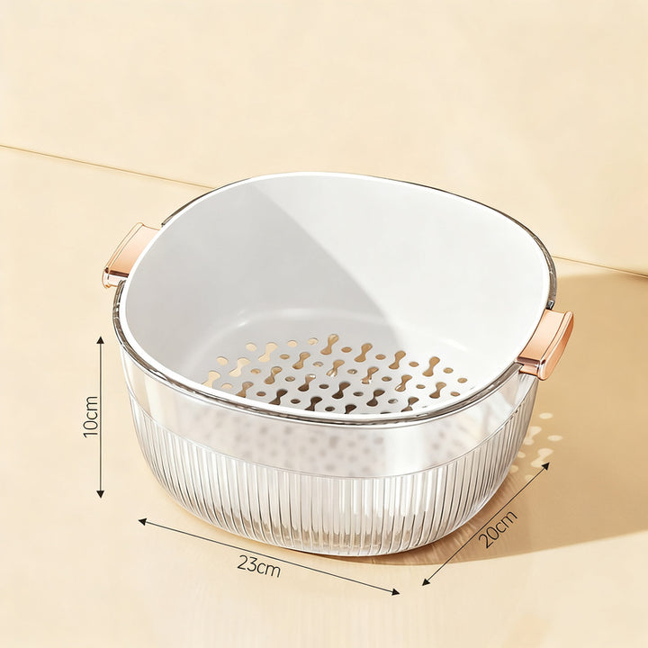 Kitchen sieve and fruit catching bowl, double-layered
