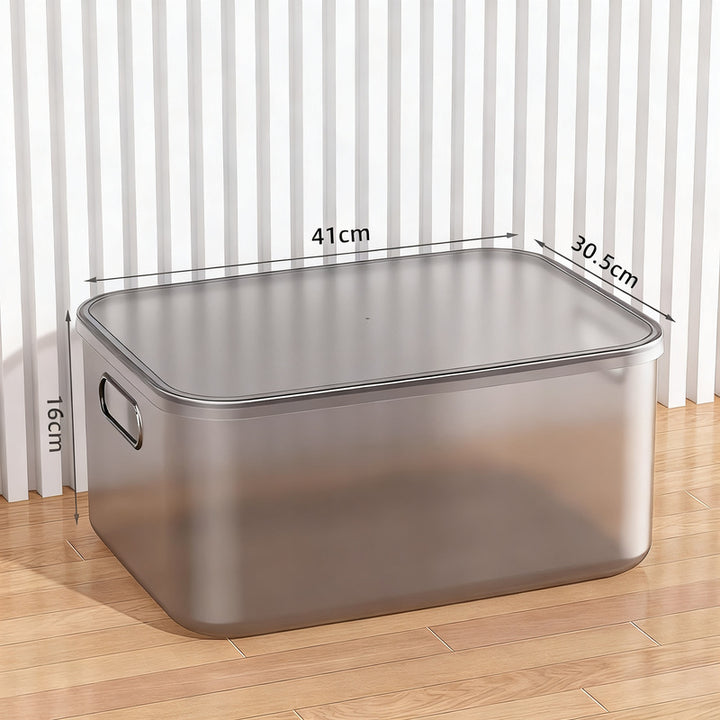 Transparent storage box made of plastic
