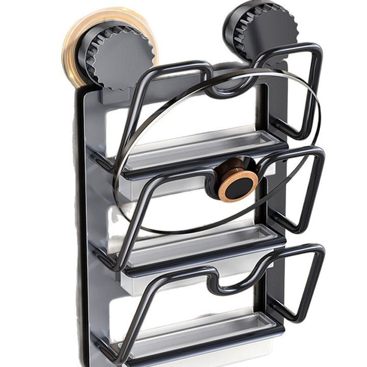 Wall shelf for pot lids with suction cup