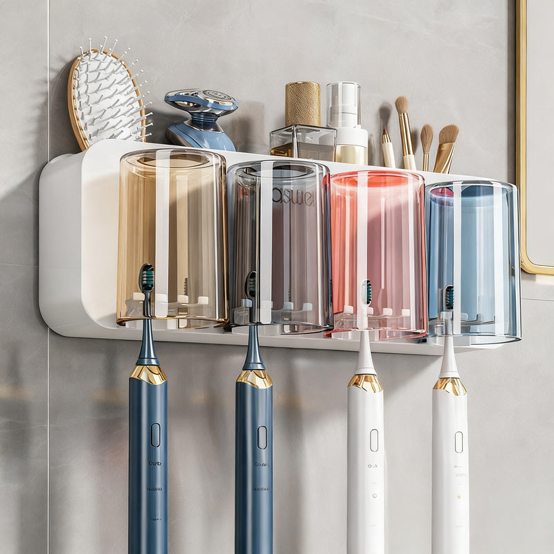 Toothbrush wall holder with toothpaste dispenser