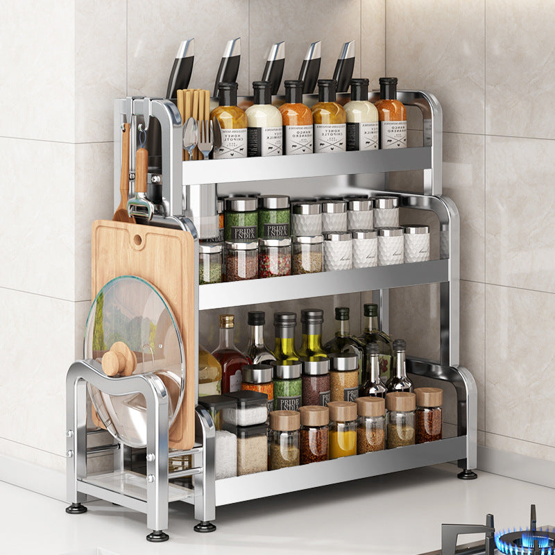 Stainless steel kitchen shelf, multi-tiered, for worktop