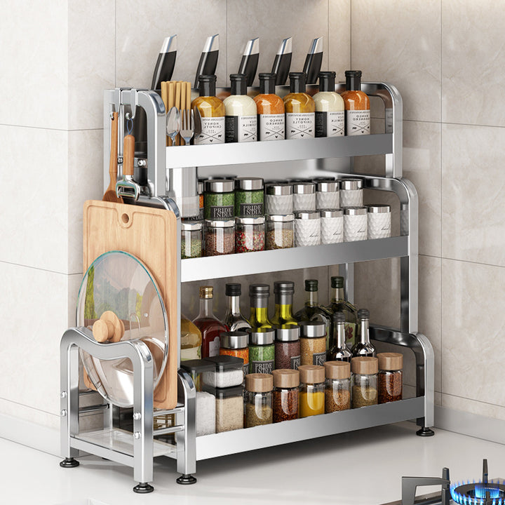 Stainless steel kitchen shelf, multi-tiered, for worktop