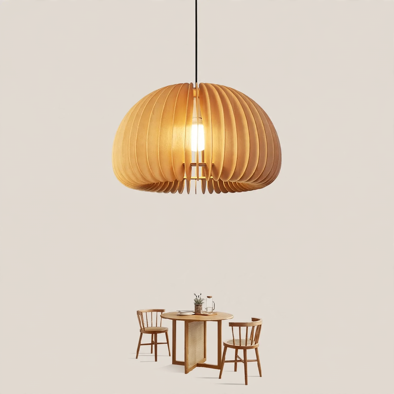 Wooden hanging lamp with LED, height adjustable