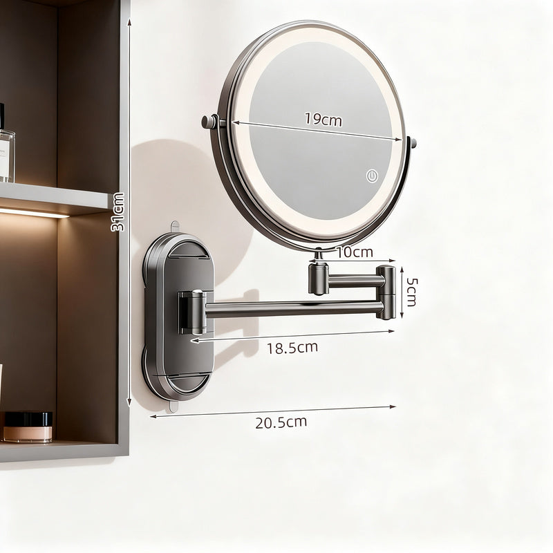 Cosmetic mirror with LED light and suction cup